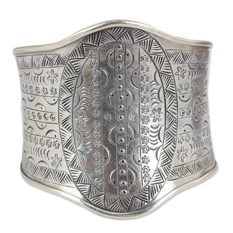 Handmade Sterling Silver Astral Signs Cuff Bracelet (Thailand)