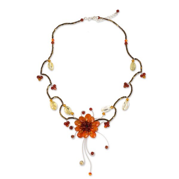 Handmade Stainless Steel Fire Flower Multi Gemstone Adjustable Choker (Thailand)