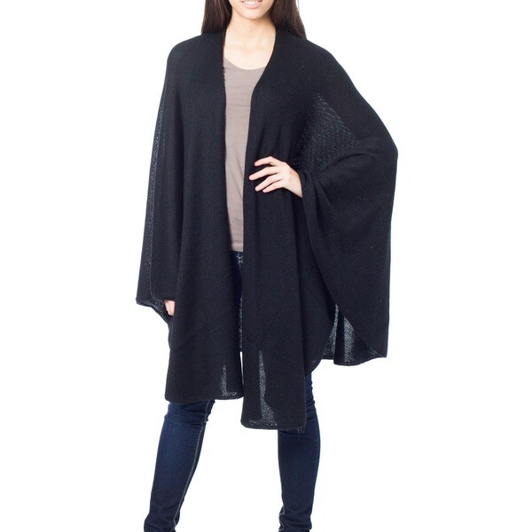 Bold Black Cape Like Light Soft Warm Acrylic Wool Alpaca Blend Elegant ...