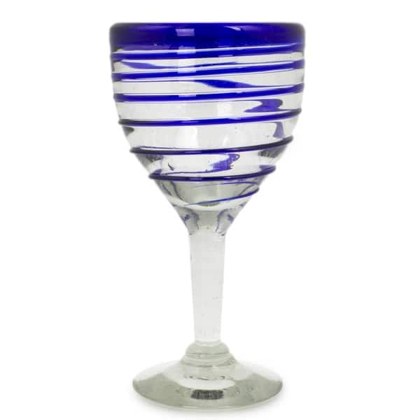 Hand-Blown Frosted Cobalt Blue Margarita Glasses - 10 oz - Set of 2