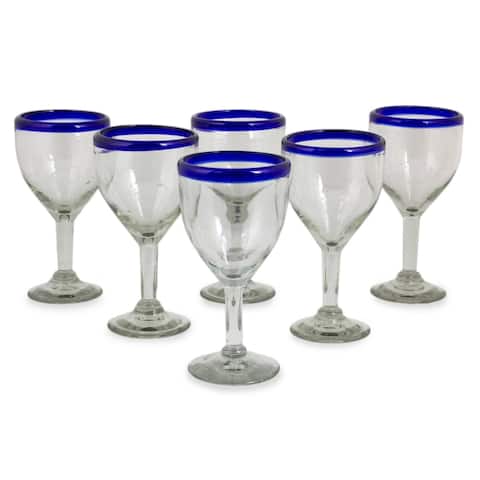 Handmade Blue Cancun Wine Goblets Set of 6 (Mexico)