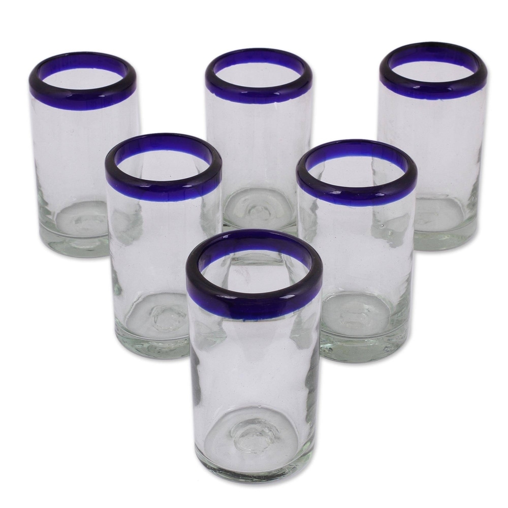 Solid Blue set of 6 14 oz NOVICA Artisan Crafted Cobalt Blue Hand Blown Recycled Glass Cocktail Glasses 