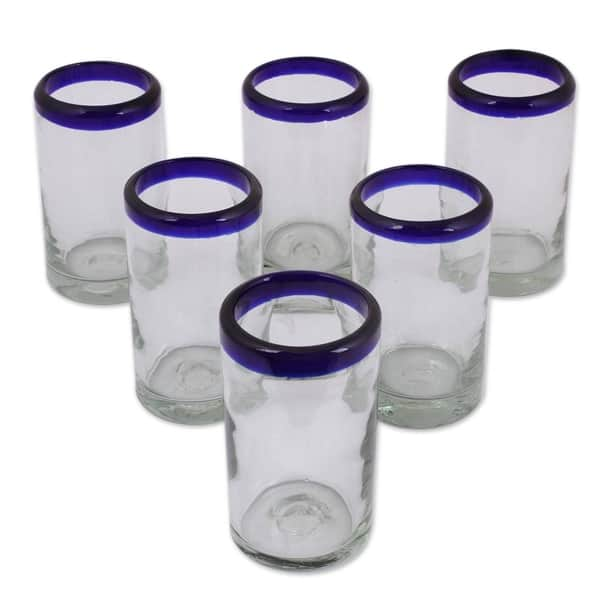 Six Water Glasses Handblown Recycled Glass Drinkware Mexico - Tall Tortoise  Shell