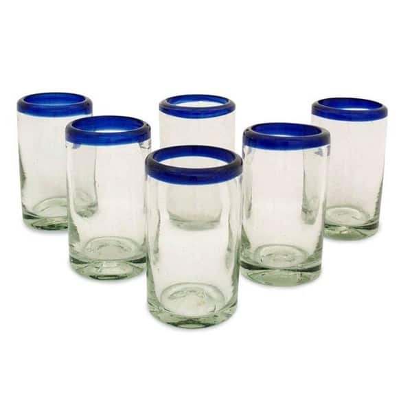 NOVICA Artisan Handblown Recycled Juice Glasses Fair Trade Blue Mexican Drinkware 'Cobalt Classics'(Set of 6) - 4.3*2.6