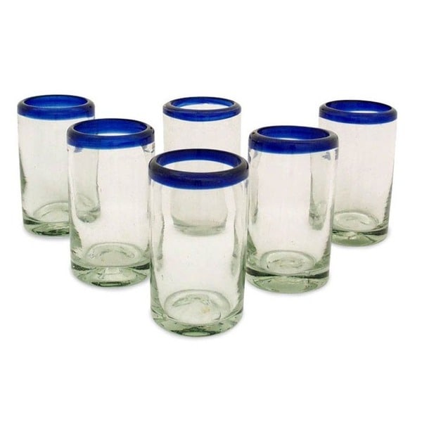NOVICA Artisan Handblown Recycled Juice Glasses Fair Trade Blue Mexican Drinkware 'Cobalt Classics'(Set of 6) - 4.3*2.6