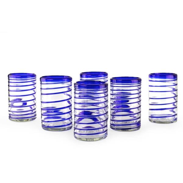 NOVICA 11462 Spirals Of Thought Blown Drinking Glasses Set of 6 Blue 5Tall NOVICA 11462 Spirals Of Thought Blown Drinking Glasses Set of 6 Blue 5Tall