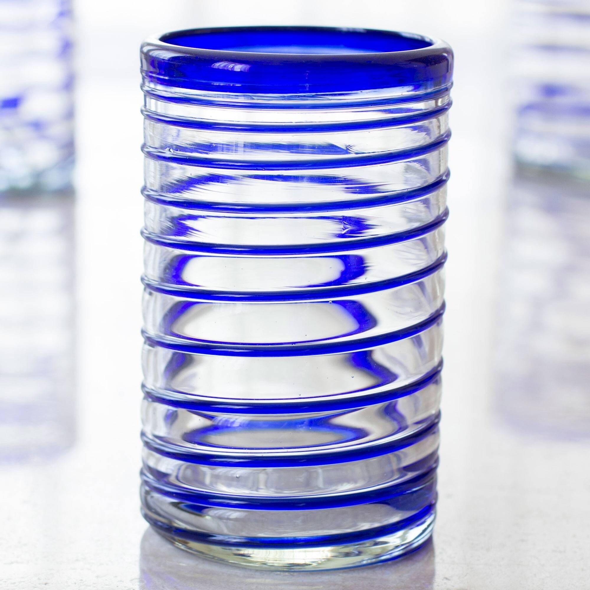 NOVICA 11462 Spirals Of Thought Blown Drinking Glasses Set of 6 Blue 5Tall NOVICA 11462 Spirals Of Thought Blown Drinking Glasses Set of 6 Blue 5Tall
