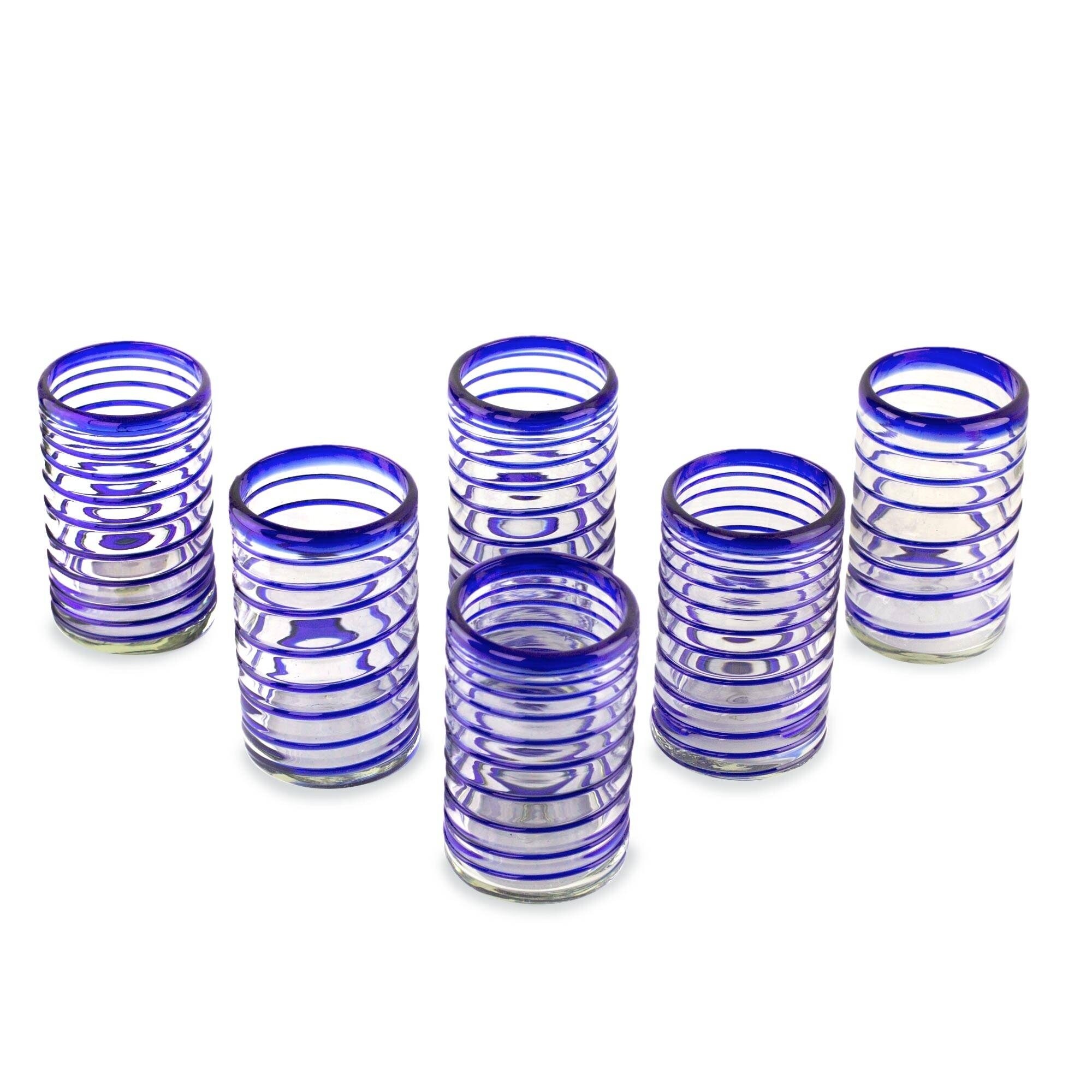NOVICA 11462  Spirals Of Thought Blown Drinking Glasses Set of 6 Blue 5Tall 