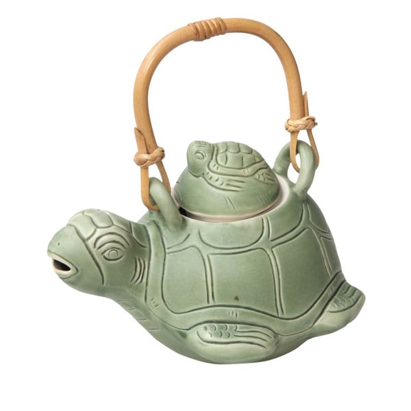 Handmade Turtle Mom Kitchen Cooking Home Decor Rustic Handmade Turtle Mom Kitchen Cooking Home Decor Rustic Green Ceramic Natural Rattan Whimsical Gift Teapot