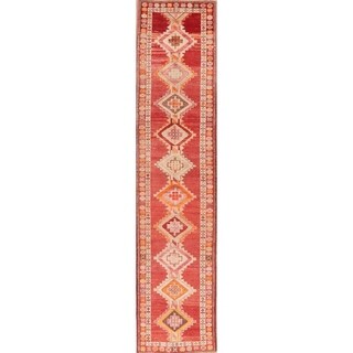 Diamond Shape Geometric Red Anatolian Turkish Runner Rug Hand-Knotted - 2'8" x 11'8"