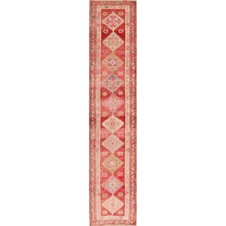 Geometric Red Anatolian Turkish Oriental Wool Runner Rug Handmade - 2'9" x 13'5"