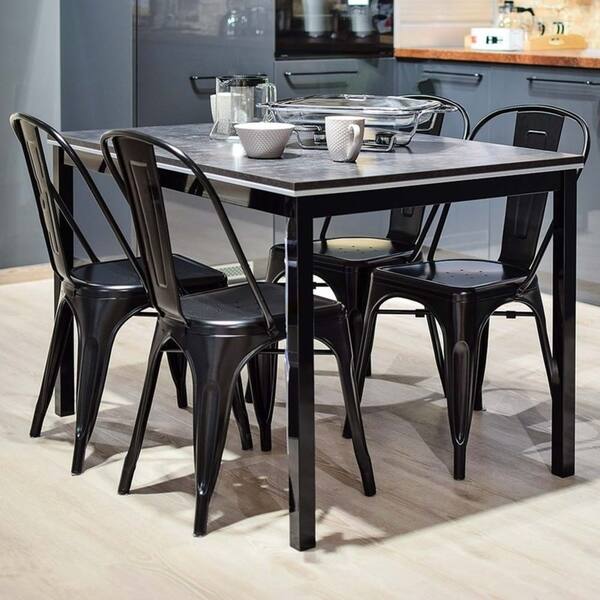 4 Chairs And 1 Table Dining Sets Industrial Vintage Home Funiture Iron Sheet Chair And Glass Top Table On Sale Overstock 30677842 Minimalist lines gone industrial with this counter dining table + stool set. 4 chairs and 1 table dining sets