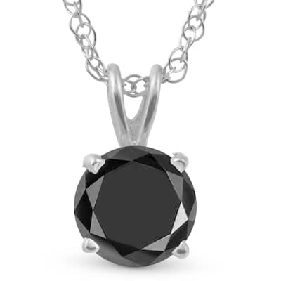 1 1/4 Ct Black Diamond Solitaire Pendant Necklace In White Gold