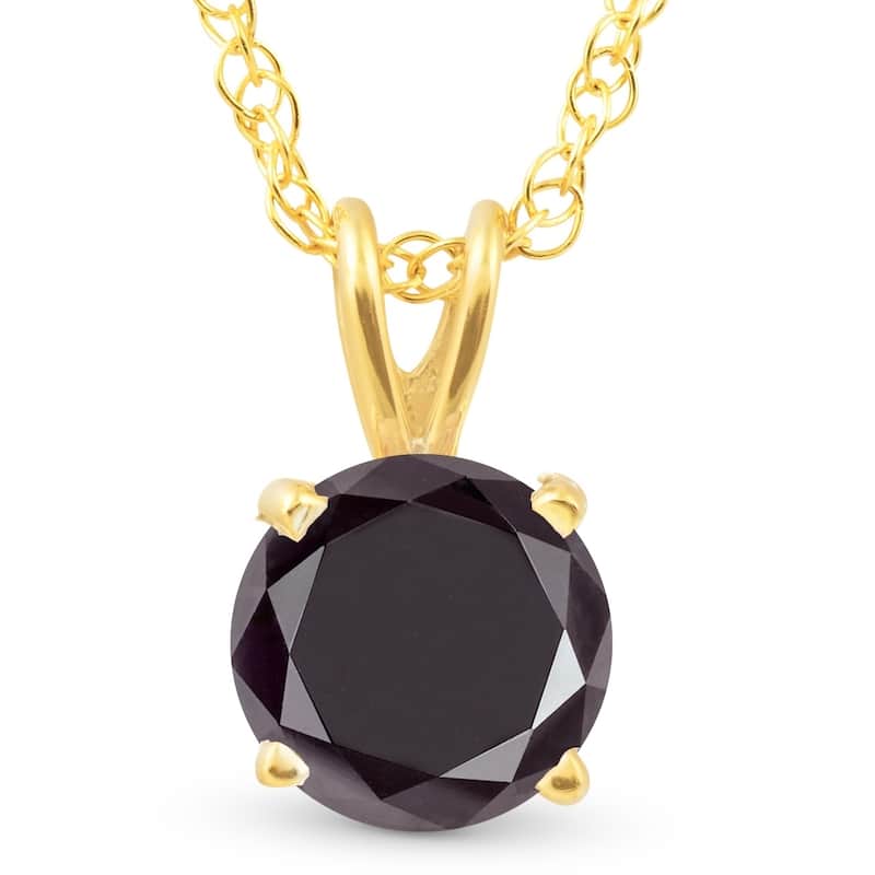 1 Ct Black Diamond Solitaire Pendant Necklace Yellow Gold