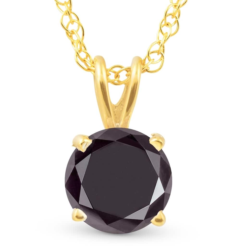 Bliss Diamond 1 Ct Black Diamond Solitaire Pendant Necklace Yellow Gold
