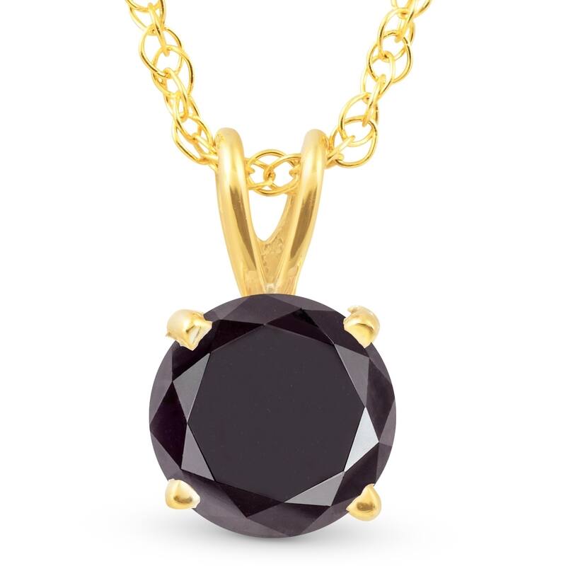 1 Ct Black Diamond Solitaire Pendant Necklace Yellow Gold