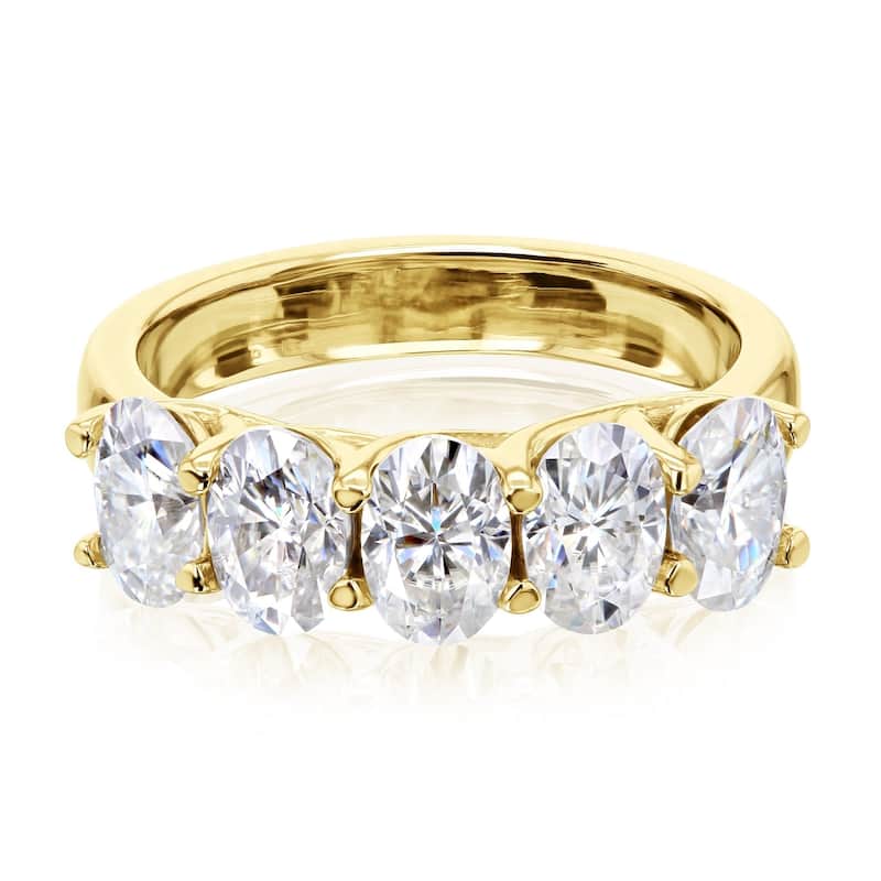 Kobelli 2.50 Carat Moissanite 14k Solid Gold Women's Five Stone Trellis X-Prong Oval Elena Wedding Band