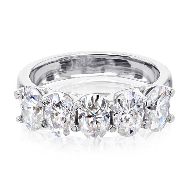 Kobelli 2.50 Carat Moissanite 14k Solid Gold Women's Five Stone Trellis X-Prong Oval Elena Wedding Band - 7.5 - White