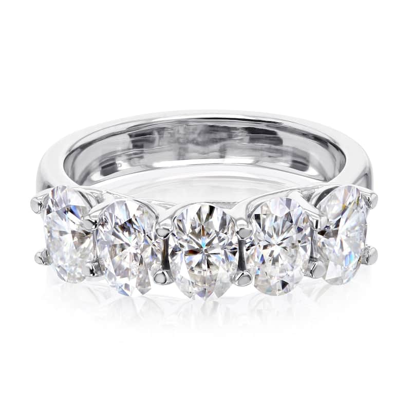 Kobelli 2.50 Carat Moissanite 14k Solid Gold Women's Five Stone Trellis X-Prong Oval Elena Wedding Band