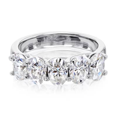 Kobelli 2.50 Carat Moissanite 14k Solid Gold Women's Five Stone Trellis X-Prong Oval Elena Wedding Band