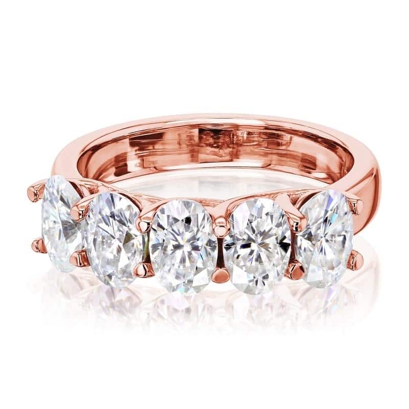 Kobelli 2.50 Carat Moissanite 14k Solid Gold Women's Five Stone Trellis X-Prong Oval Elena Wedding Band - 10 - Rose