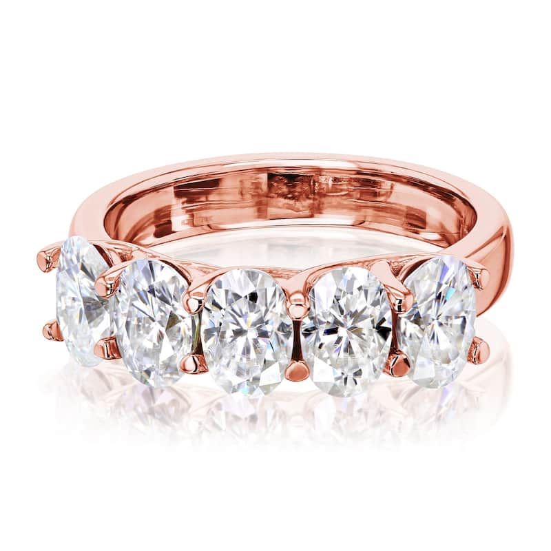 Kobelli 2.50 Carat Moissanite 14k Solid Gold Women's Five Stone Trellis X-Prong Oval Elena Wedding Band