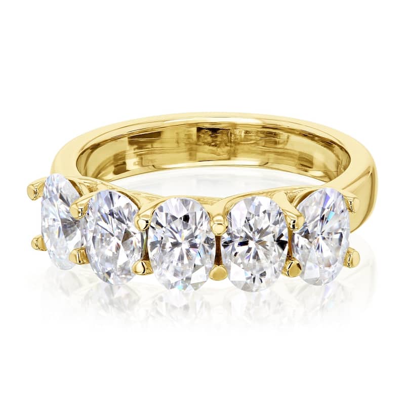 Kobelli 2.50 Carat Moissanite 14k Solid Gold Women's Five Stone Trellis X-Prong Oval Elena Wedding Band