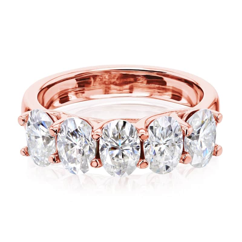 Kobelli 2.50 Carat Moissanite 14k Solid Gold Women's Five Stone Trellis X-Prong Oval Elena Wedding Band