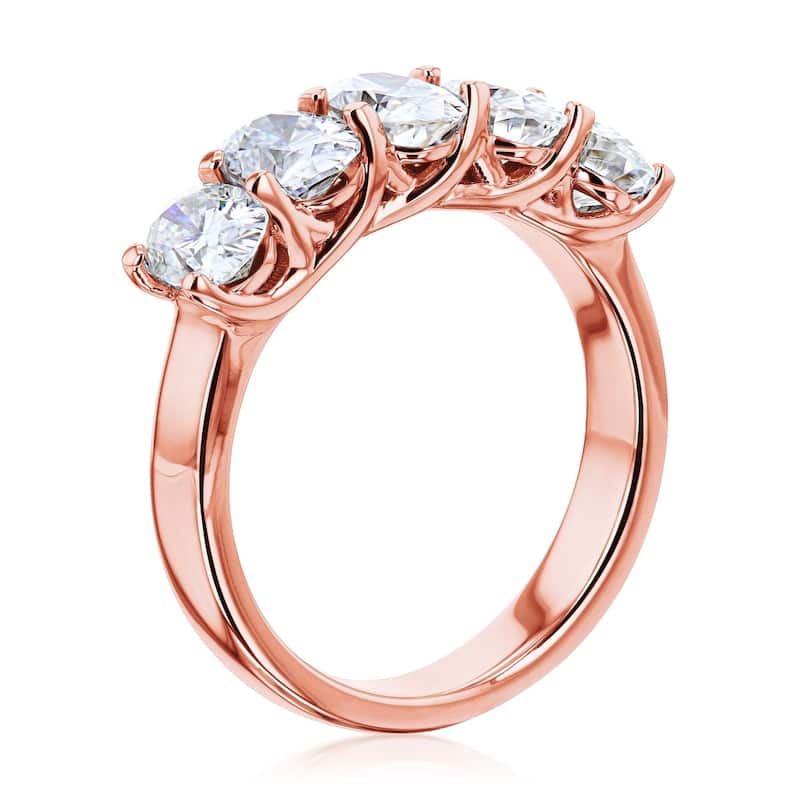 Kobelli 2.50 Carat Moissanite 14k Solid Gold Women's Five Stone Trellis X-Prong Oval Elena Wedding Band