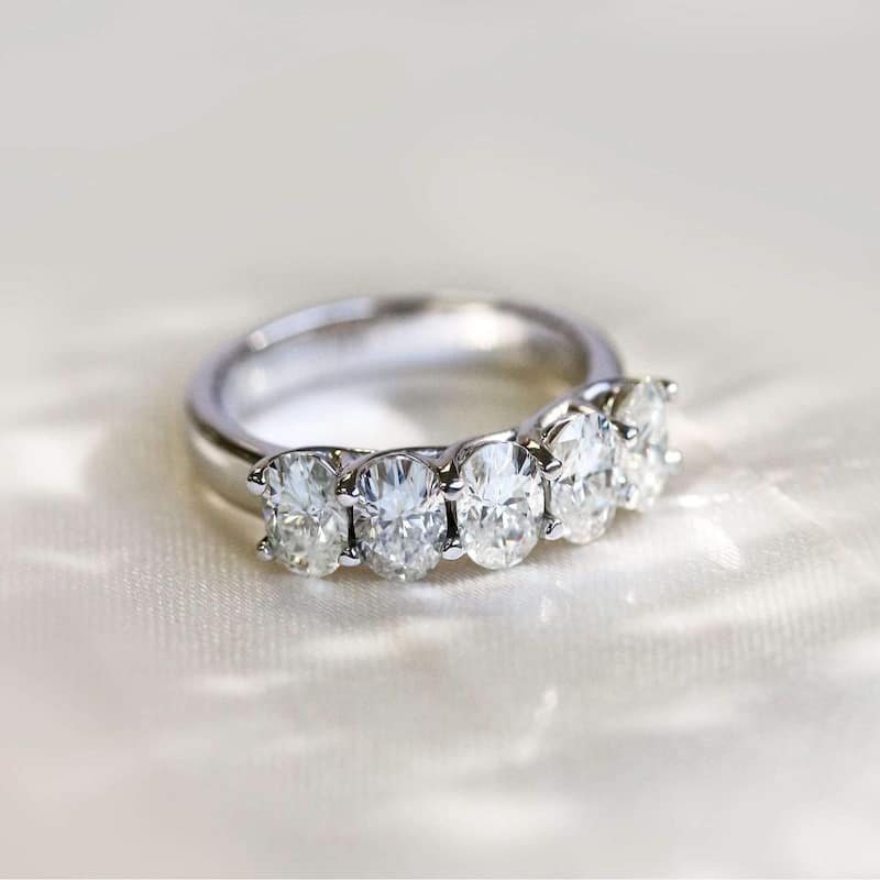 Kobelli 2.50 Carat Moissanite 14k Solid Gold Women's Five Stone Trellis X-Prong Oval Elena Wedding Band