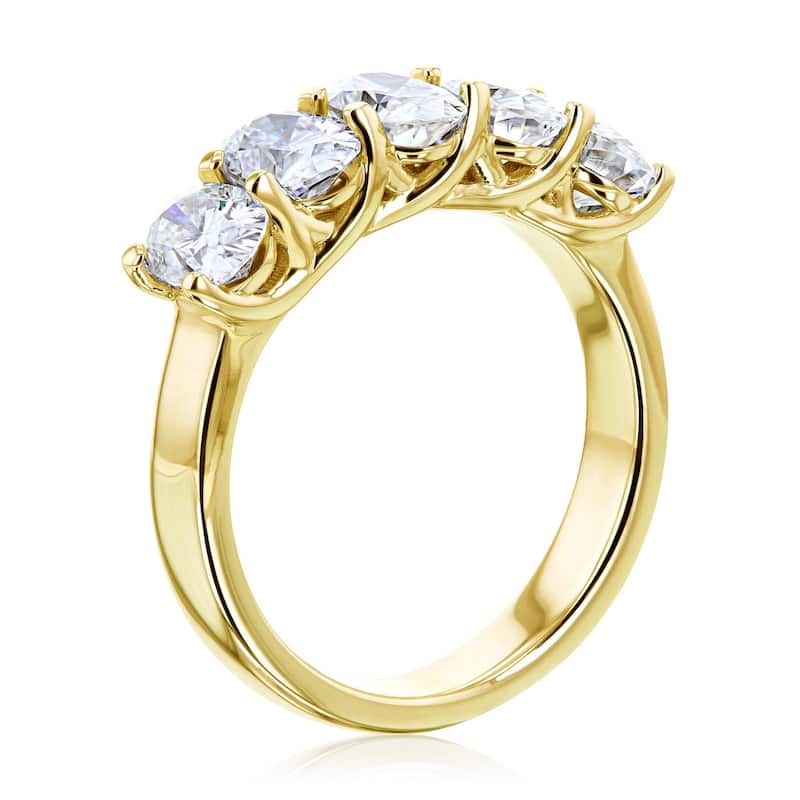 Kobelli 2.50 Carat Moissanite 14k Solid Gold Women's Five Stone Trellis X-Prong Oval Elena Wedding Band