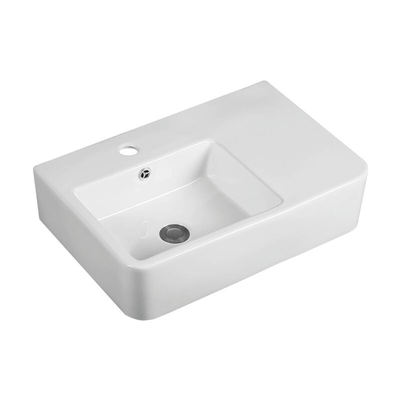 CB HOME Modern Ceramic Basin Rectangular Vessel Sink with Side Flat - Right Side Flat White
