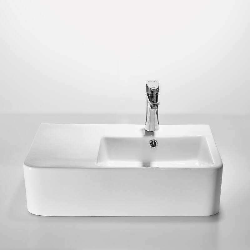 CB HOME Modern Ceramic Basin Rectangular Vessel Sink with Side Flat