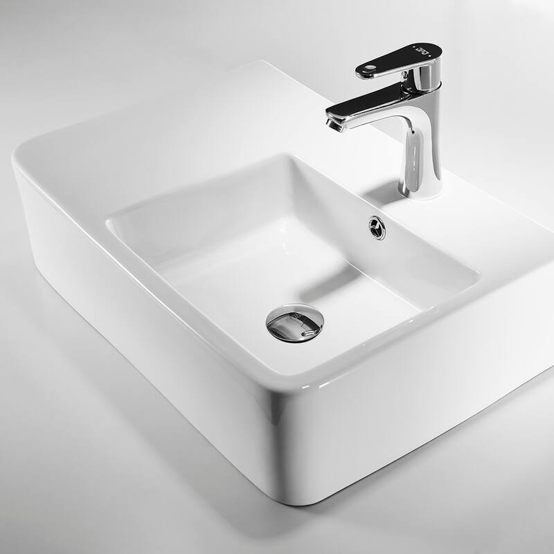 CB HOME Modern Ceramic Basin Rectangular Vessel Sink with Side Flat