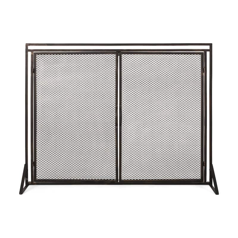 Cartwright Modern Iron Fireplace Screen by Christopher Knight Home - 30.50" H x 40.00" W and is 10.25" D - Black Brushed Gold
