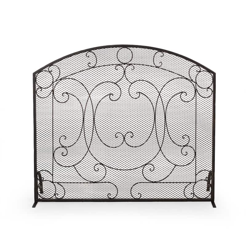 Burnell Contemporary Iron Fireplace Screen by Christopher Knight Home - 30.75" H x 36.00" W x 10.00" D - Black Brushed Gold