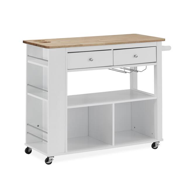 Cato Kitchen Cart with Wheels by Christopher Knight Home - 42.45" W x 17.75" D x 34.40" H - White + Natural