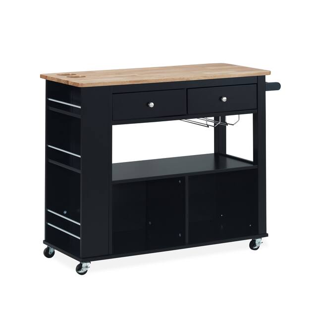Cato Kitchen Cart with Wheels by Christopher Knight Home - 42.45" W x 17.75" D x 34.40" H - Black + Natural