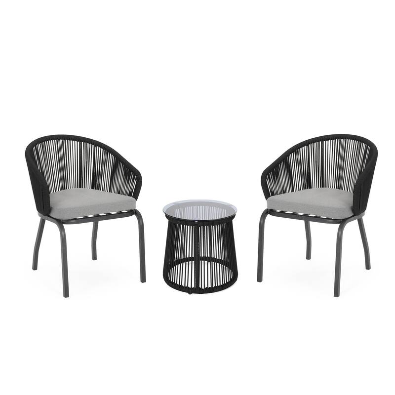 Skycrest Outdoor Modern 2 Seater Chat Set by Christopher Knight Home - Black + Gray Cushion