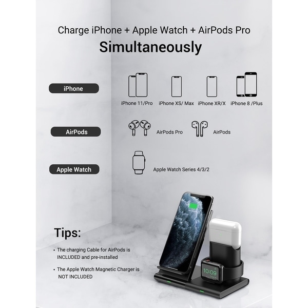 wireless charging station for iphone apple watch and airpods