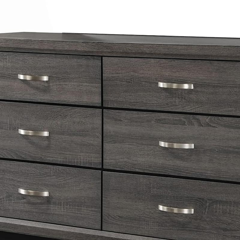 Transitional Wooden Dresser with 6 Spacious Drawers, Gray and Black