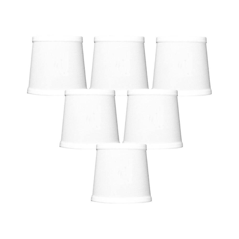 Set of 6 White Linen Drum Chandelier Clip-On Lampshade 4x5x5