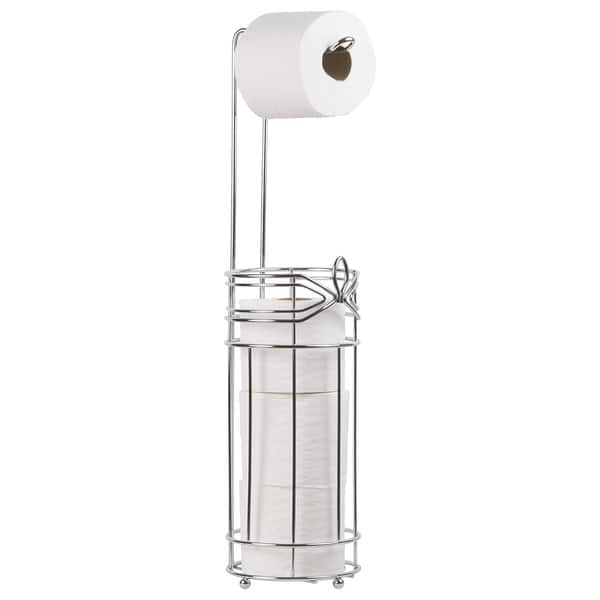 mDesign Steel Free Standing Toilet Paper Holder Stand and Dispenser - Chrome