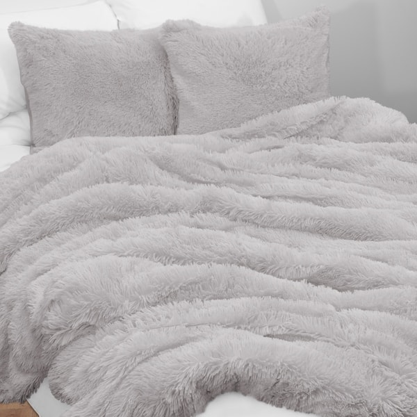 Sweet Jojo Designs Grey Boho Faux Fur 3pc Queen Size Duvet Comforter Cover Bedding Set Gray Fuzzy Plush Shaggy Fluffy Luxury Overstock 30687136