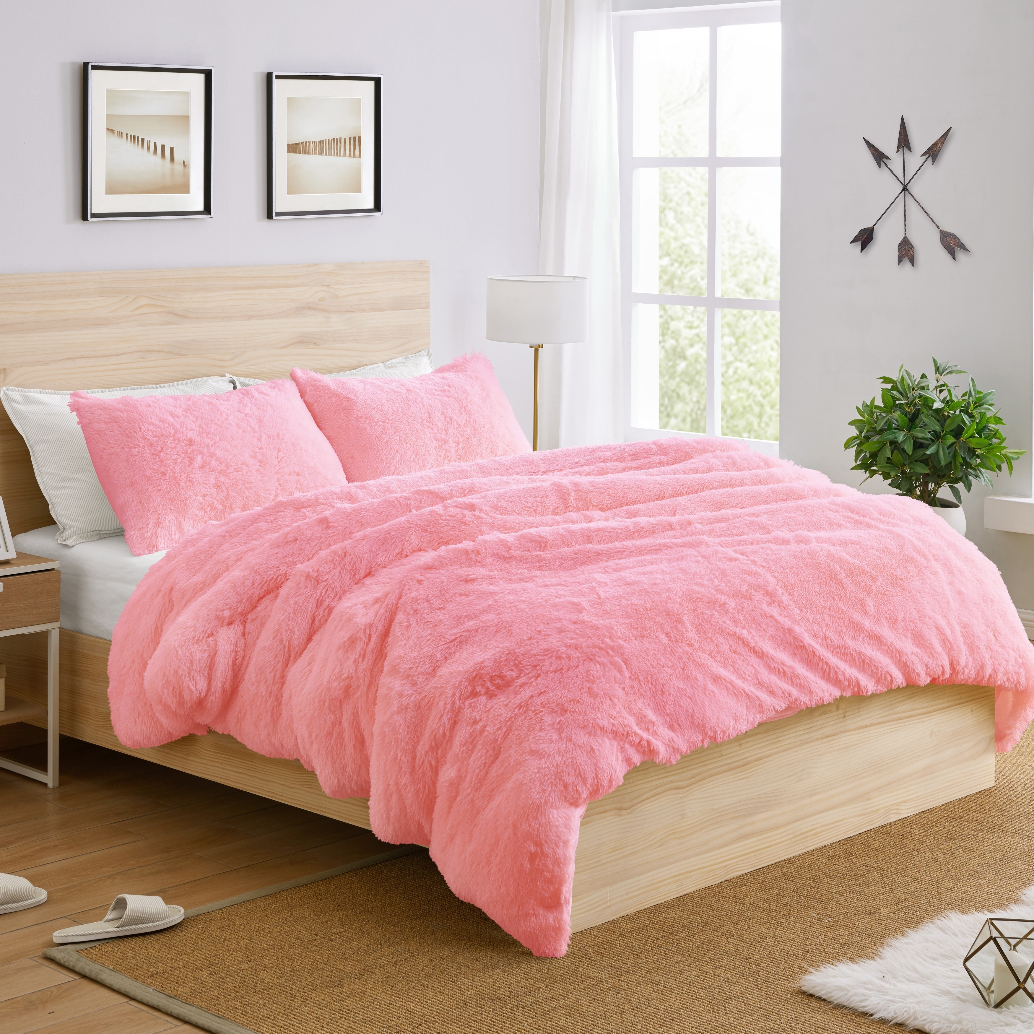 Shop Sweet Jojo Designs Pink Boho Faux Fur 3pc Queen Size Duvet