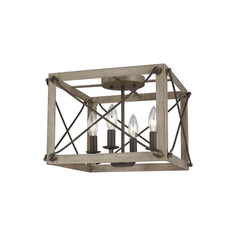 Thornwood Transitional Four Light Ceiling Flush Mount in Washed Pine