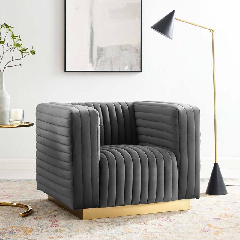 Charisma Channel Tufted Performance Velvet Accent Armchair