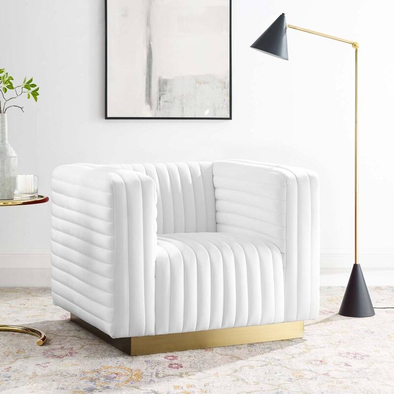 Charisma Channel Tufted Performance Velvet Accent Armchair - White