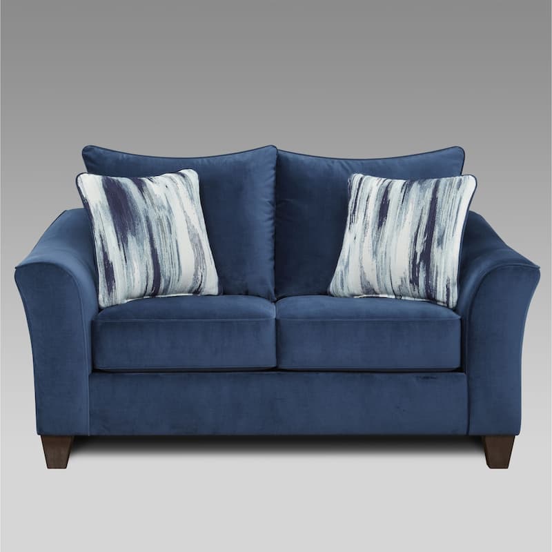 Roundhill Furniture Camero Fabric Pillowback Sofa and Loveseat Set in Navy Blue