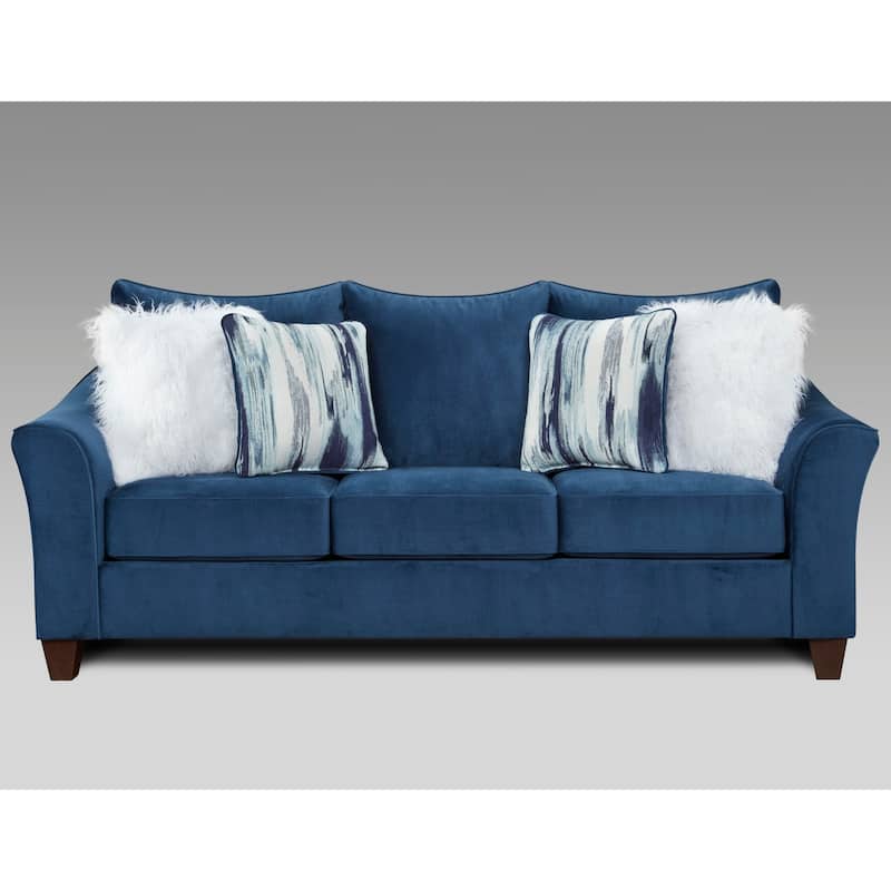 Roundhill Furniture Camero Fabric Pillowback Sofa and Loveseat Set in Navy Blue